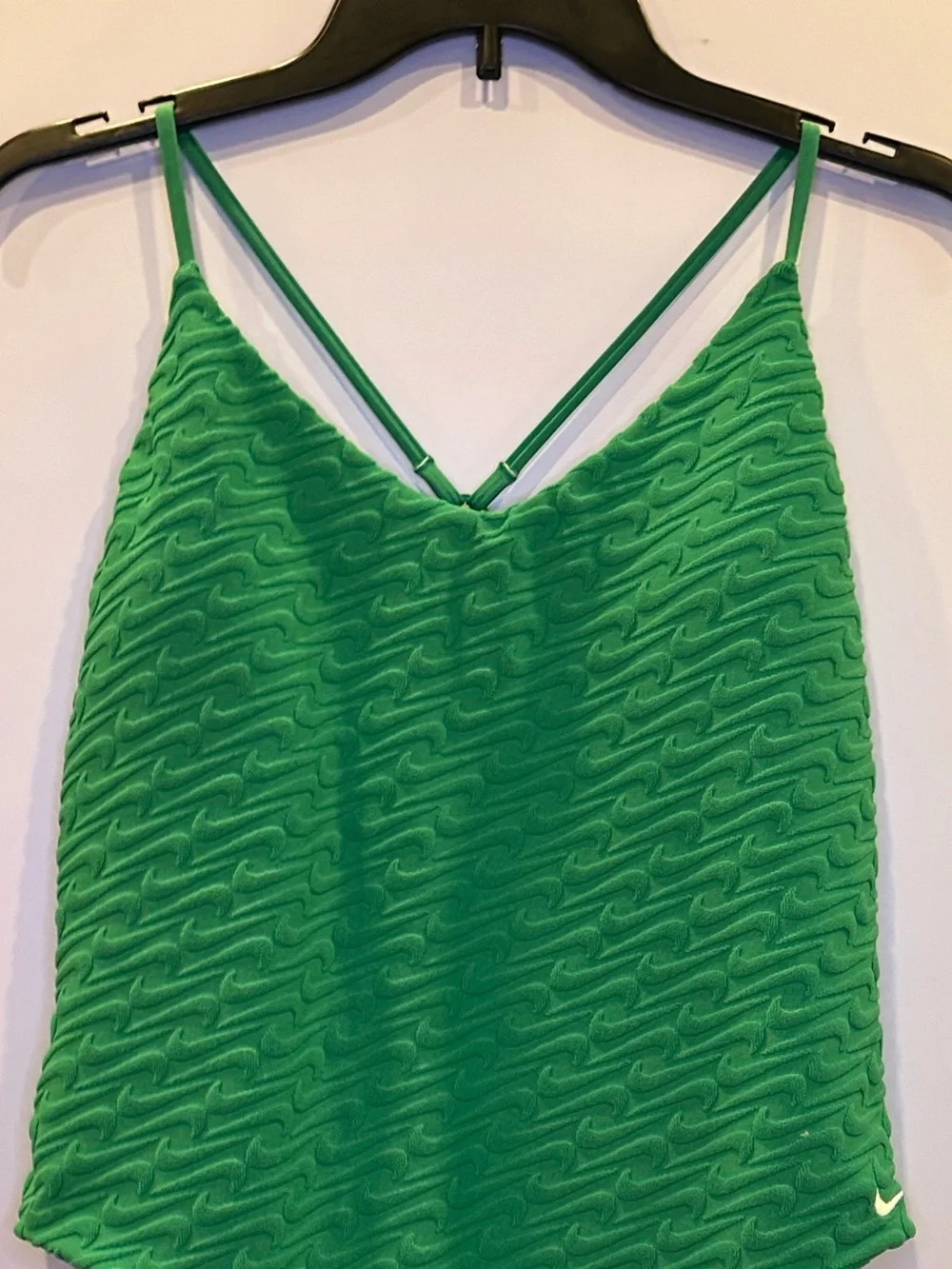 NIKE Swoosh Textured One Piece Swimsuit V Neck Y Back NEW Green Terry XL